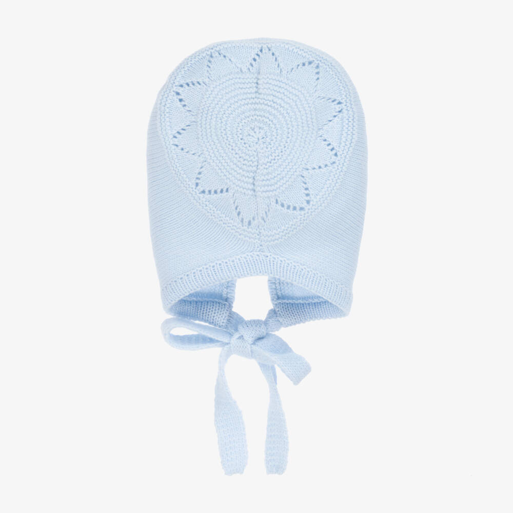 Artesanía Granlei-Pale Blue Knitted Baby Bonnet | Childrensalon Outlet