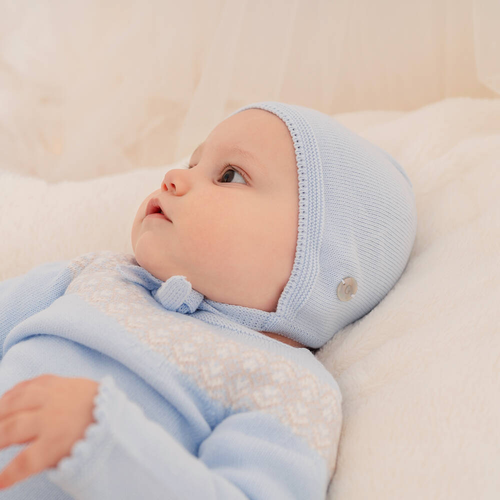 Artesanía Granlei-Pale Blue Knitted Baby Bonnet | Childrensalon Outlet