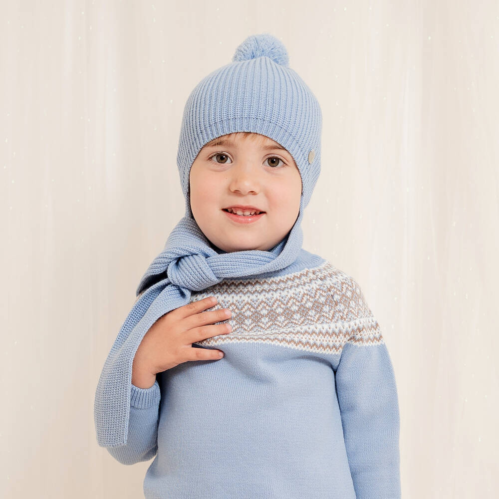 Artesanía Granlei-Мягкий голубой вязаный комплект шапка и шарф для малышей | Childrensalon Outlet