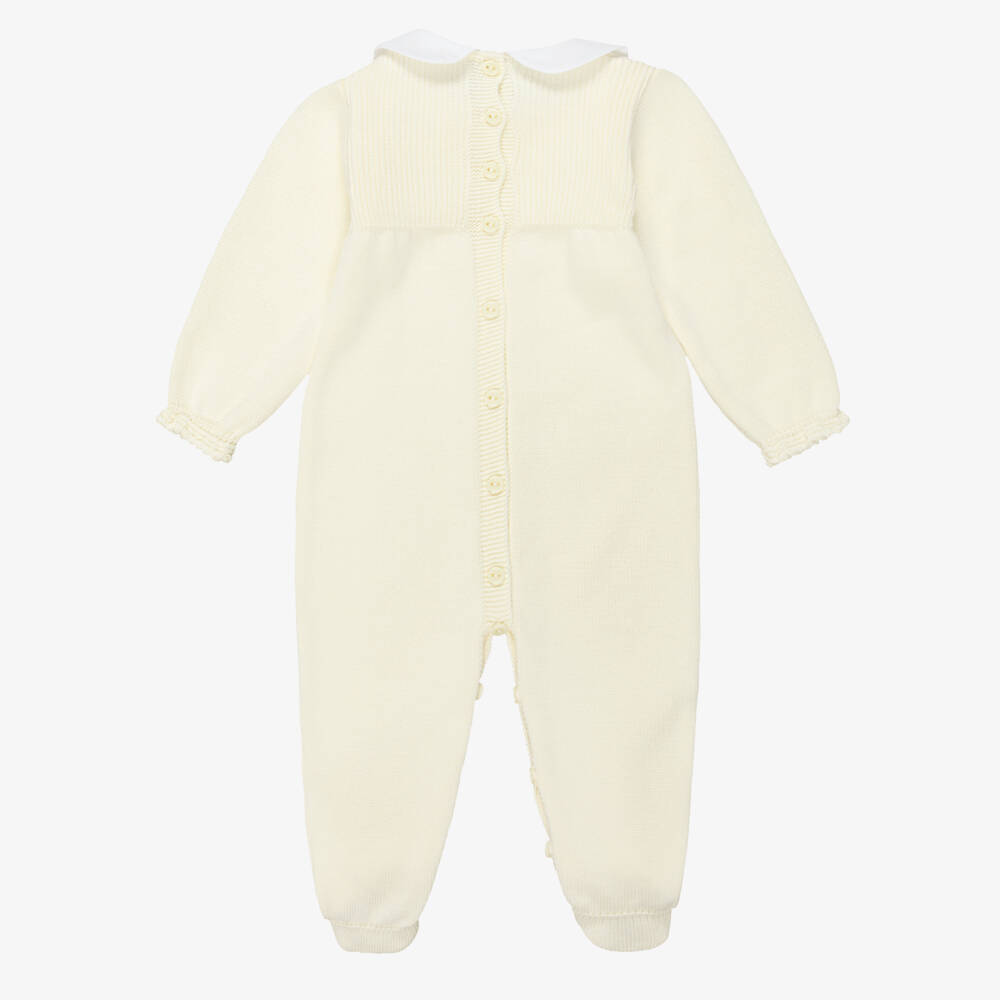 Artesanía Granlei-Pale Yellow Cotton Knit Babygrow with White Collar | Childrensalon Outlet