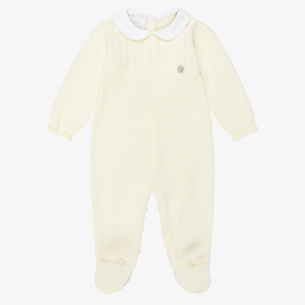 Artesanía Granlei-Pale Yellow Cotton Knit Babygrow with White Collar | Childrensalon Outlet