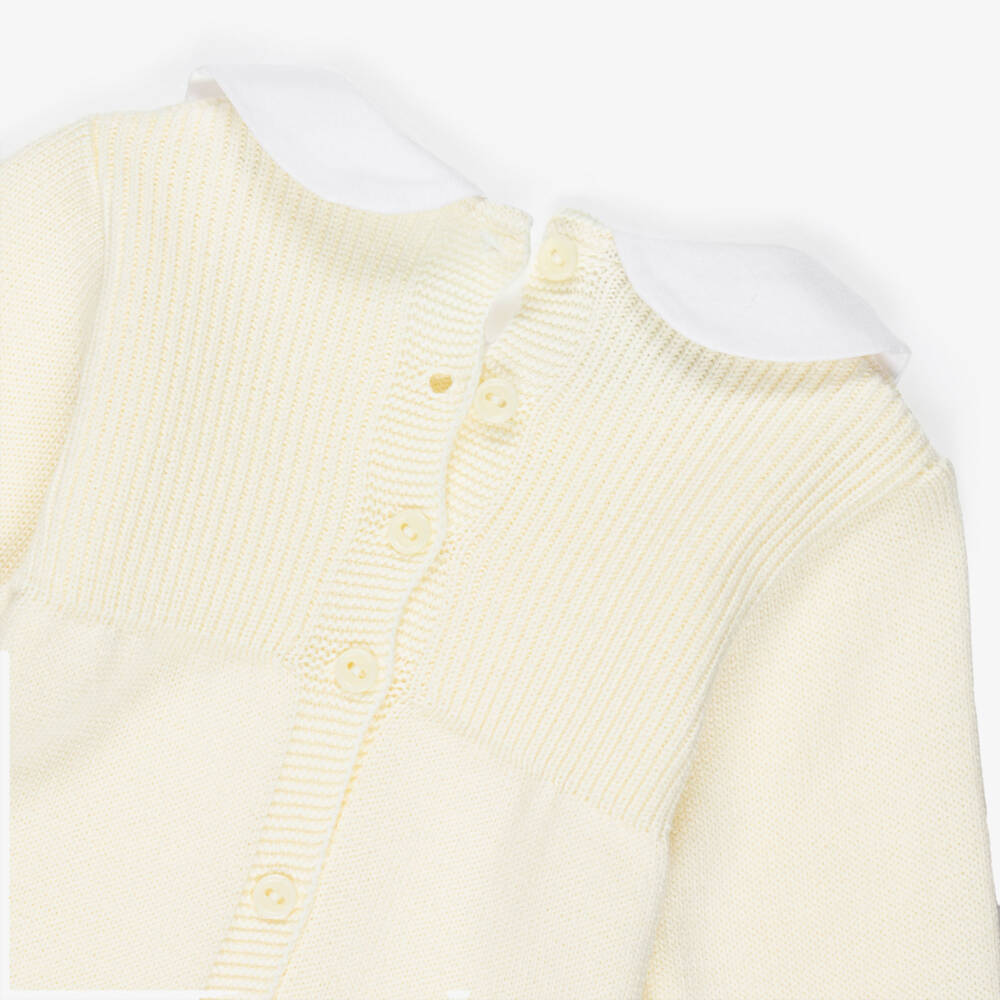 Artesanía Granlei-Pale Yellow Cotton Knit Babygrow with White Collar | Childrensalon Outlet