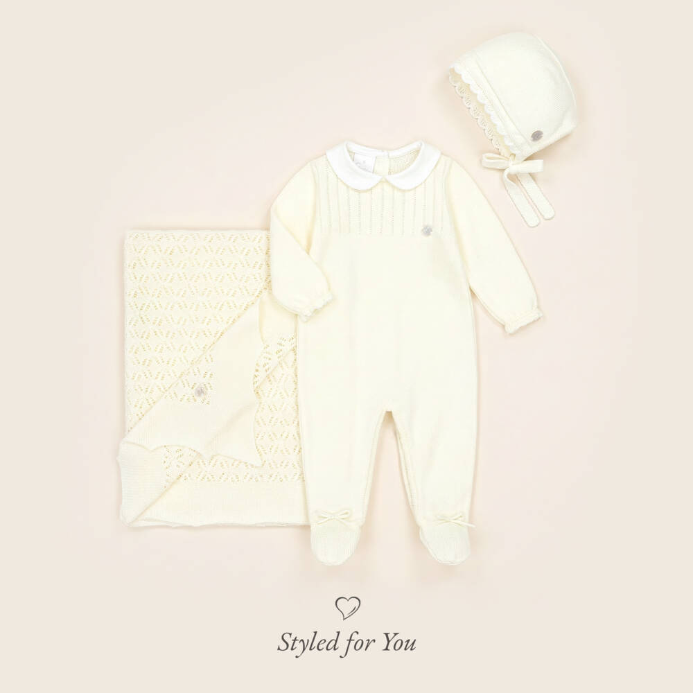 Artesanía Granlei-Pale Yellow Cotton Knit Babygrow with White Collar | Childrensalon Outlet