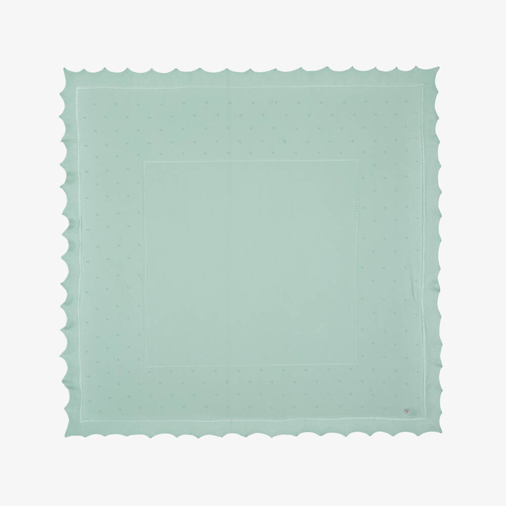 Artesanía Granlei-Pastel Green Knitted Baby Shawl with Scalloped Edges (128cm) | Childrensalon Outlet