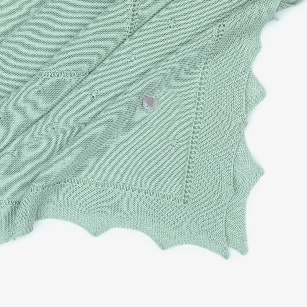 Artesanía Granlei-Pastel Green Knitted Baby Shawl with Scalloped Edges (128cm) | Childrensalon Outlet