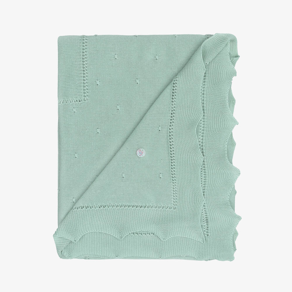 Artesanía Granlei-Pastel Green Knitted Baby Shawl with Scalloped Edges (128cm) | Childrensalon Outlet