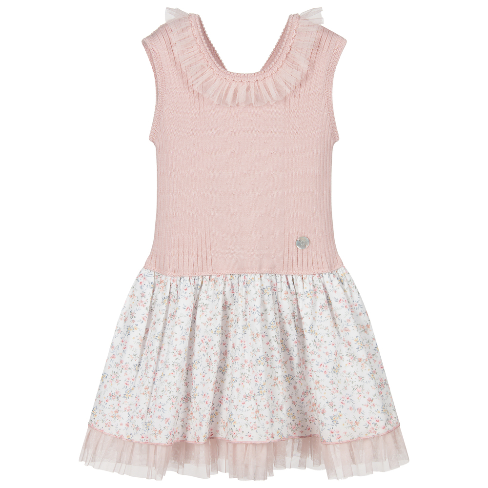 Artesanía Granlei - Robe fleurie rose en tricot | Childrensalon