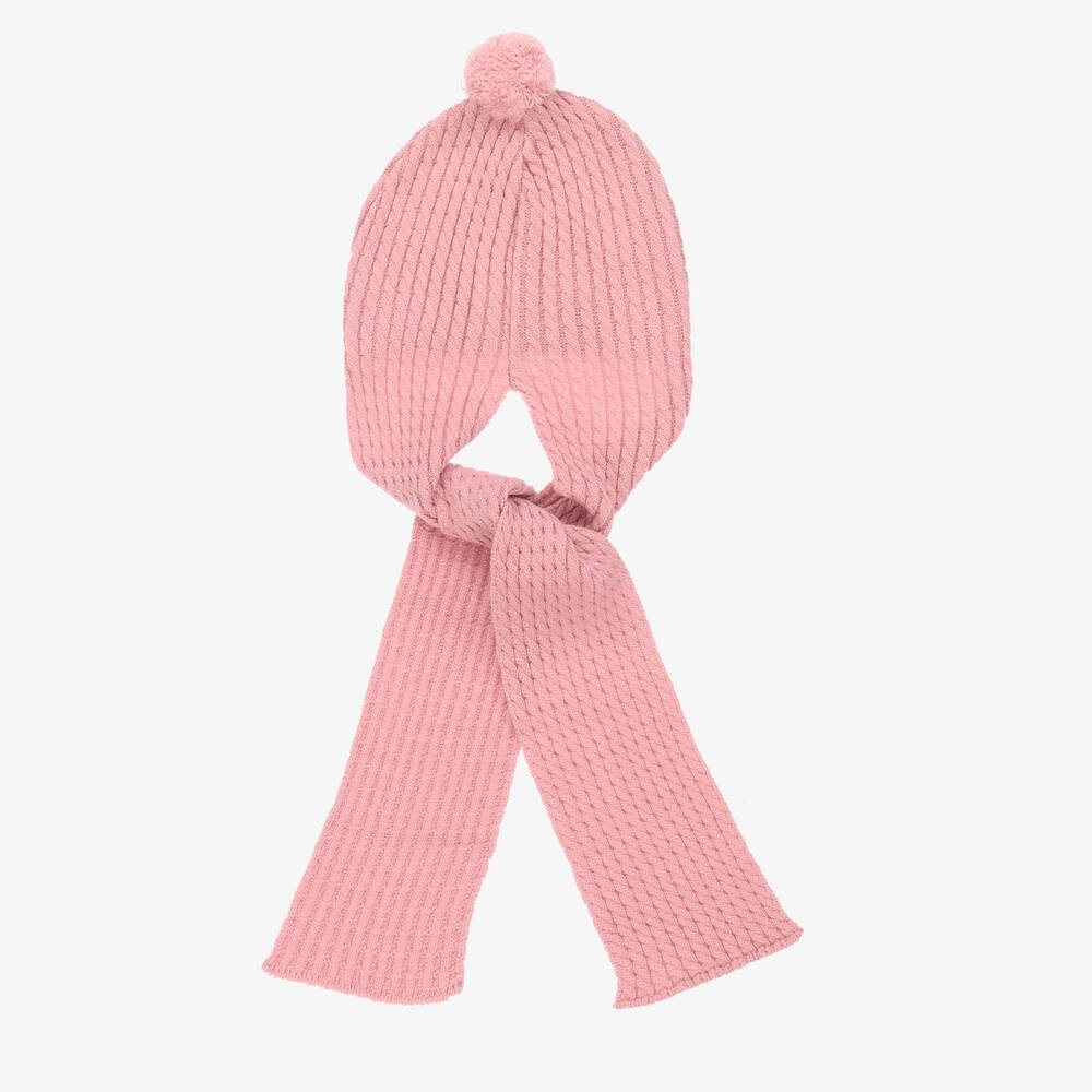Artesanía Granlei-Pink Knitted Hat & Attached Scarf | Childrensalon Outlet