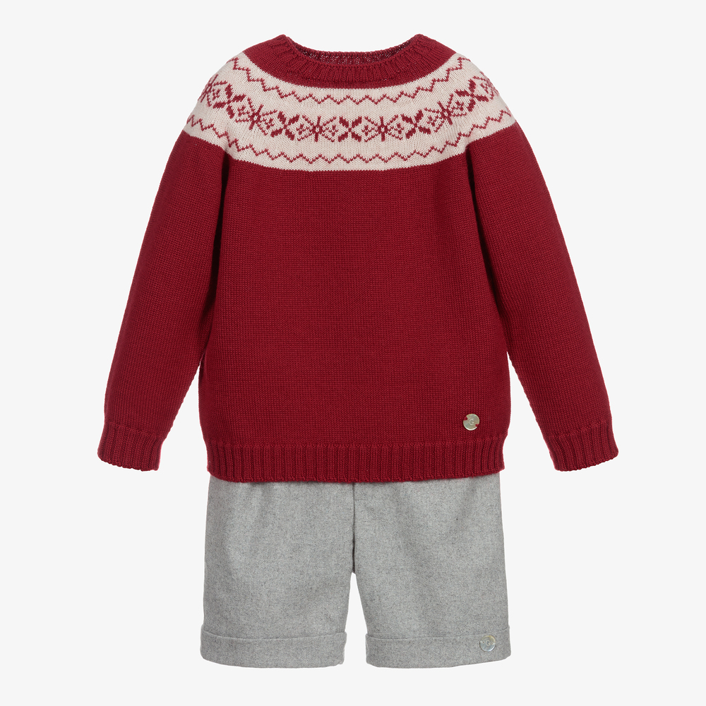 Artesanía Granlei - Red Knit & Grey Shorts Set | Childrensalon
