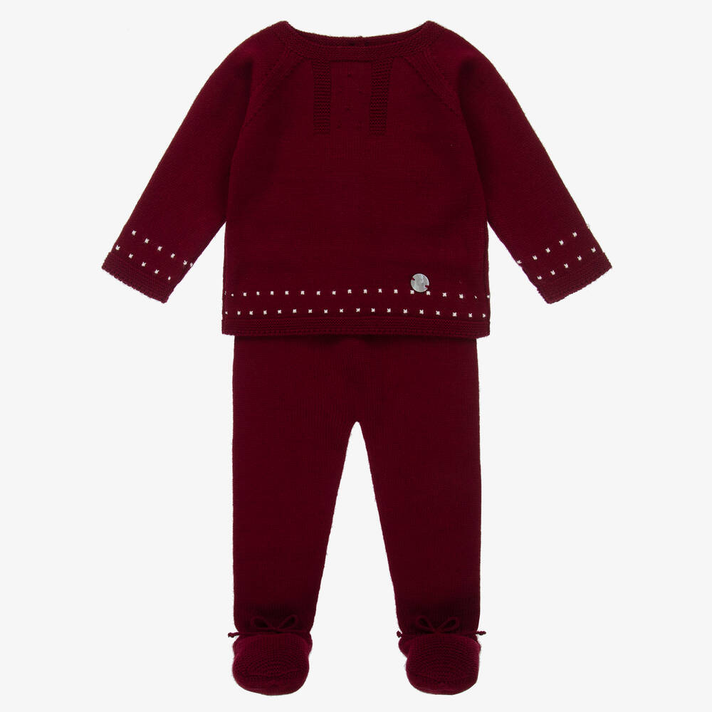 Artesanía Granlei - Red Knitted 2 Piece Babygrow | Childrensalon