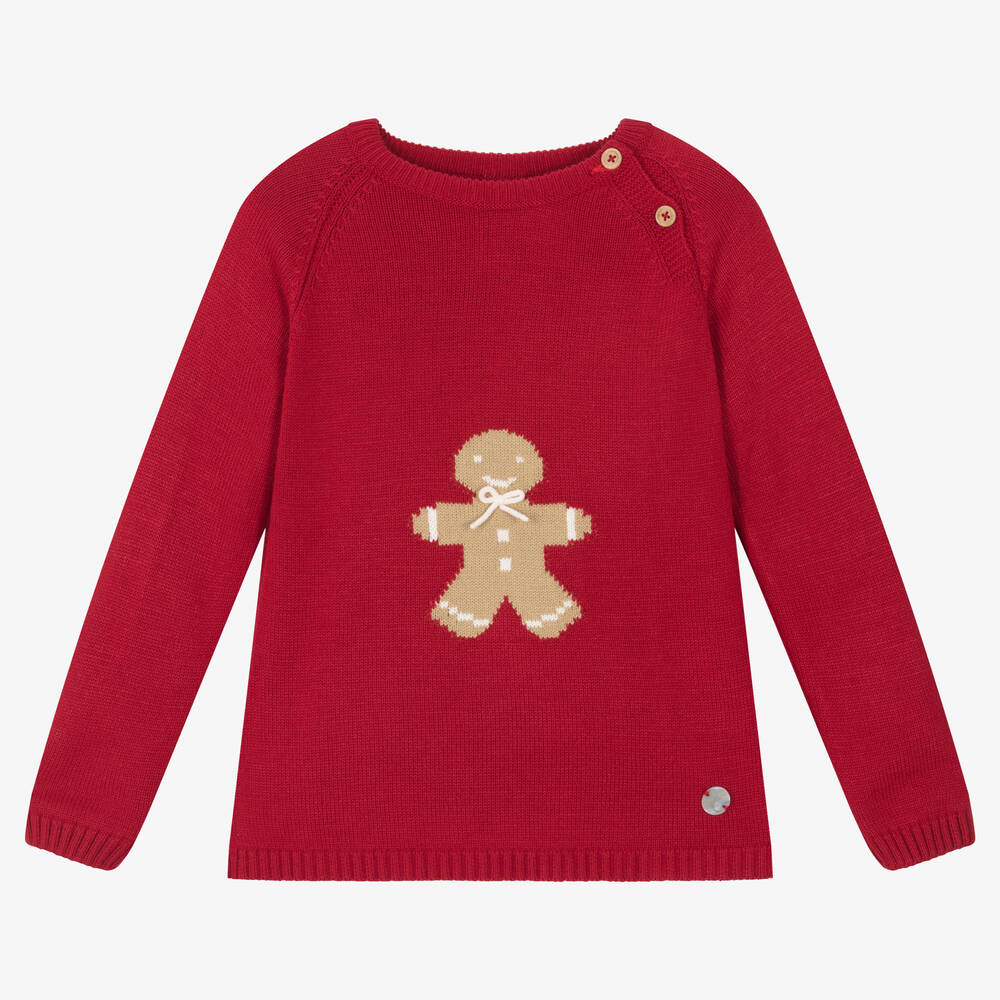 Artesanía Granlei - Красный вязаный свитер с пряничным человечком | Childrensalon
