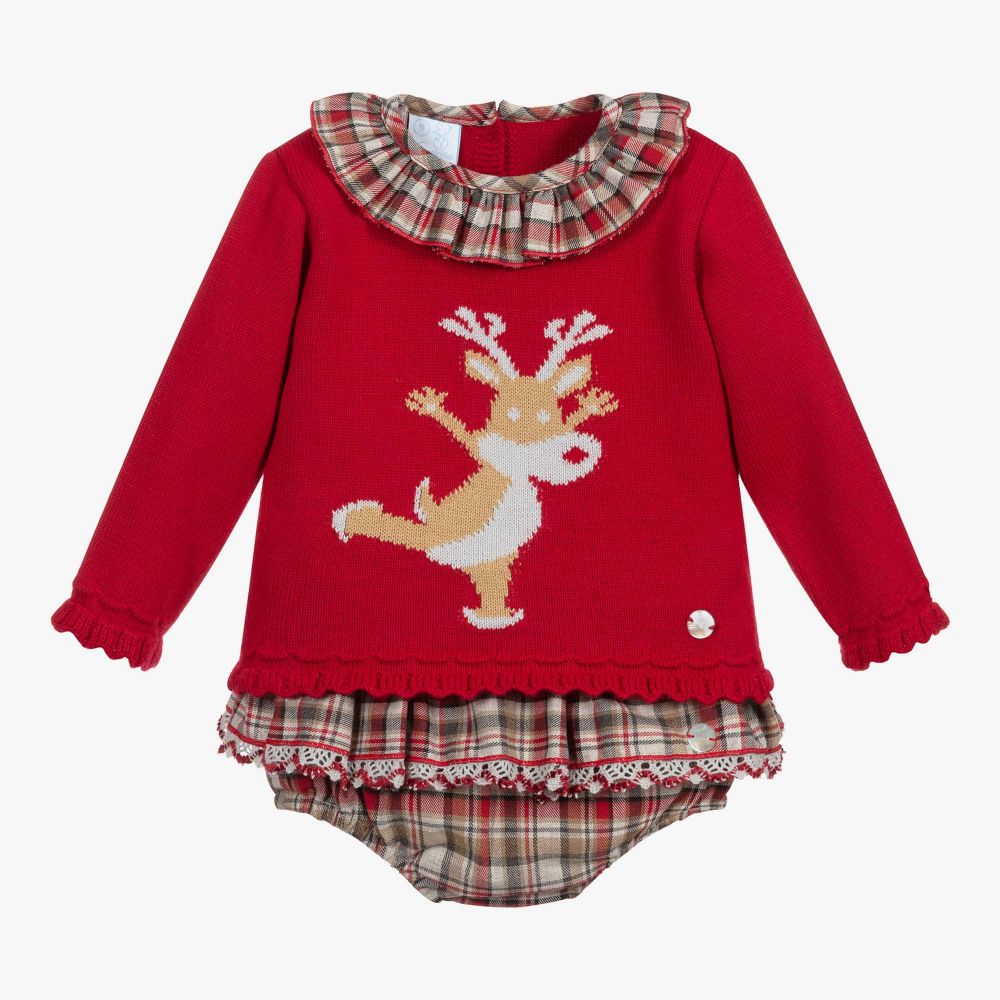 Artesanía Granlei - Red Tartan Baby Shorts Set  | Childrensalon