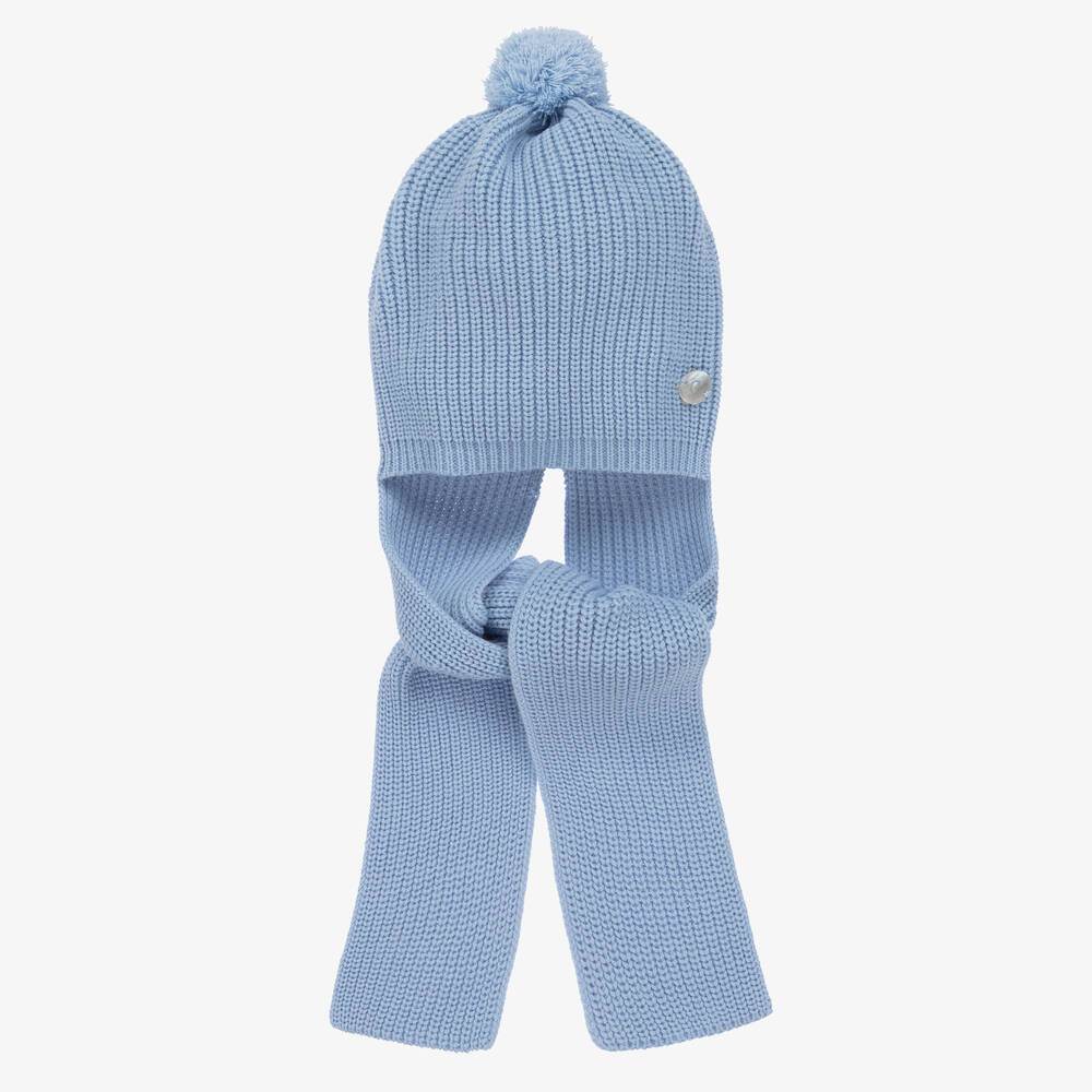 Artesanía Granlei - Sky Blue Knitted Hat & Attached Scarf | Childrensalon