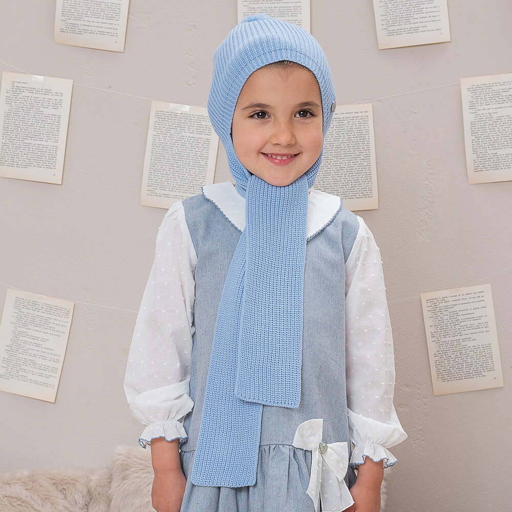 Artesania Granlei Sky Blue Knitted Hat Attached Scarf