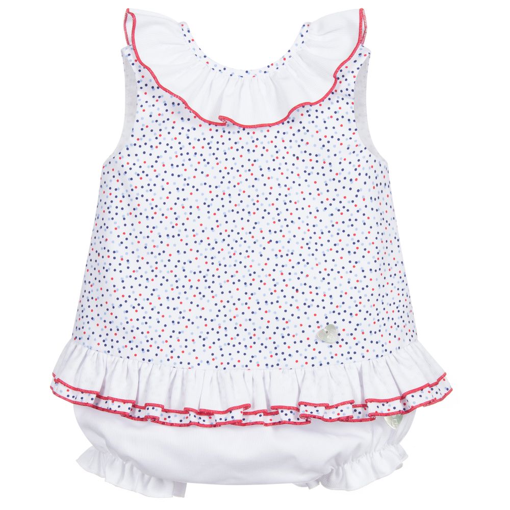 Artesanía Granlei - فستان وسروال بولي قطن لون أبيض، أزرق وأحمر | Childrensalon