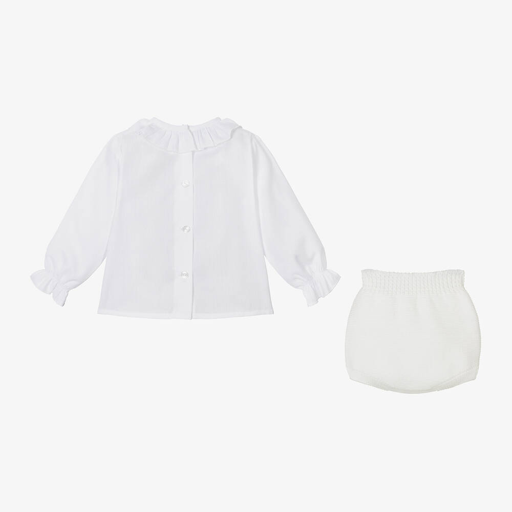 ارتيزانيا  غرانلي-طقم شورت قطن بوبلين محبوك لون أبيض للأطفال | Childrensalon Outlet