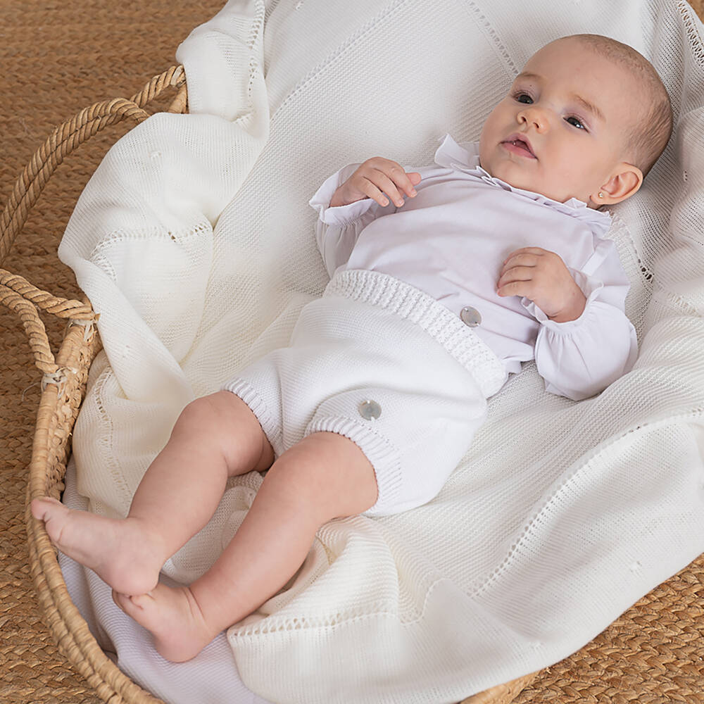 ارتيزانيا  غرانلي-طقم شورت قطن بوبلين محبوك لون أبيض للأطفال | Childrensalon Outlet