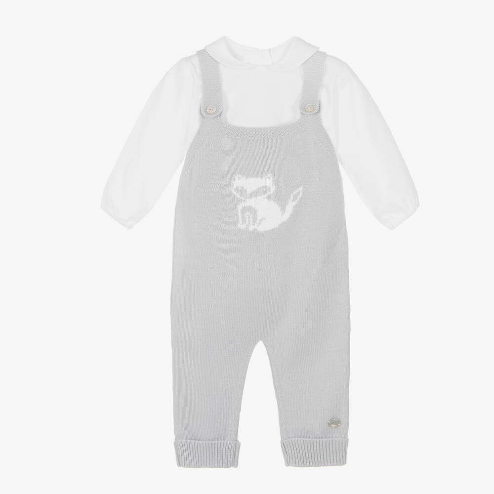 Artesanía Granlei-White & Grey Dungaree Baby Set | Childrensalon Outlet