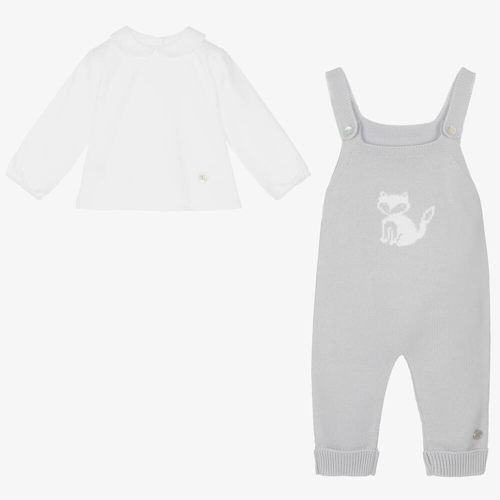Artesanía Granlei-Белый топ и серый полукомбинезон для малышей | Childrensalon Outlet