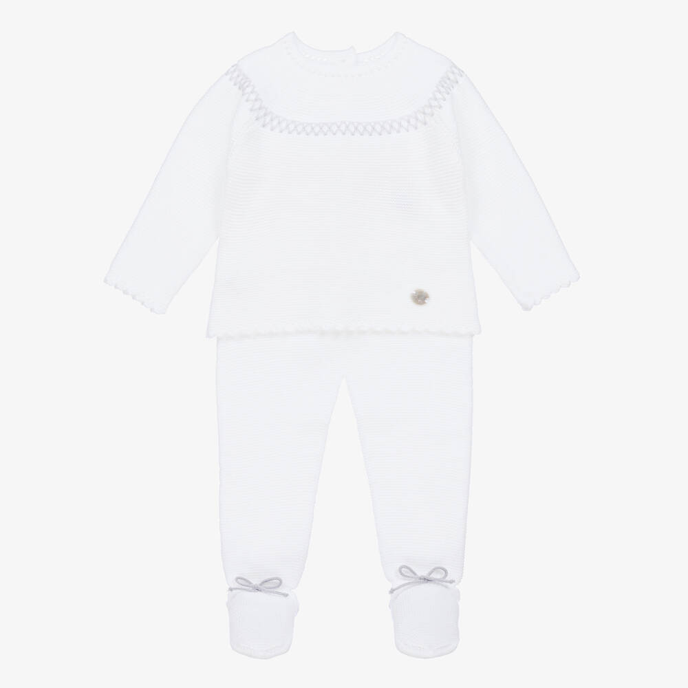 Artesanía Granlei - White Knitted 2 Piece Babygrow | Childrensalon
