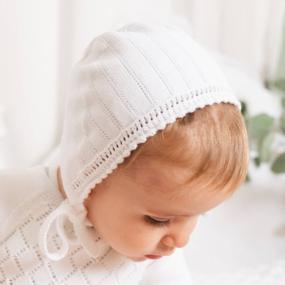 Artesanía Granlei-White Knitted Baby Bonnet | Childrensalon Outlet