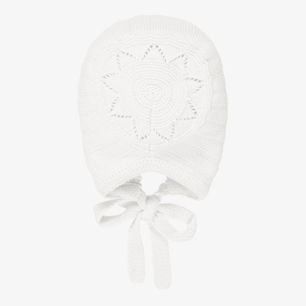 Artesanía Granlei-White Knitted Baby Bonnet | Childrensalon Outlet