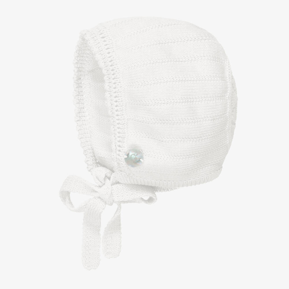 Artesanía Granlei-White Knitted Baby Bonnet | Childrensalon Outlet