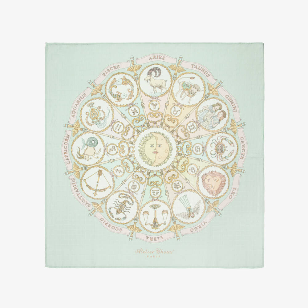 Atelier Choux Paris-Aqua Blue Organic Cotton Zodiac Swaddle | Childrensalon Outlet