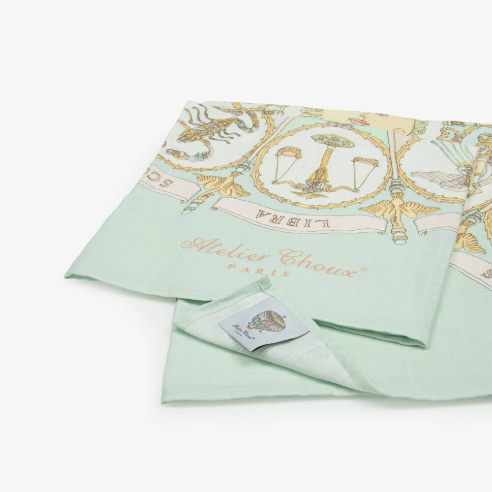 Atelier Choux Paris-Aqua Blue Organic Cotton Zodiac Swaddle | Childrensalon Outlet