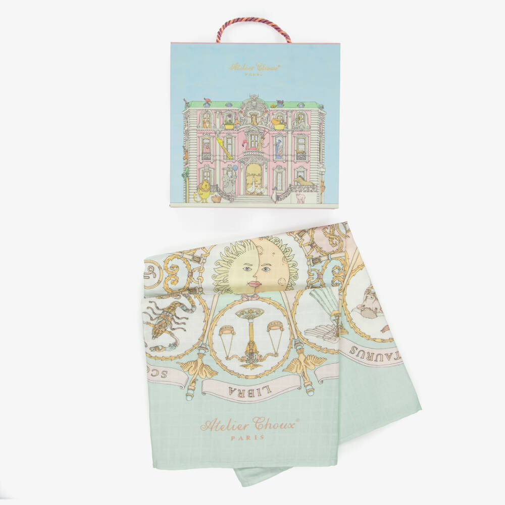 Atelier Choux Paris-Aqua Blue Organic Cotton Zodiac Swaddle | Childrensalon Outlet