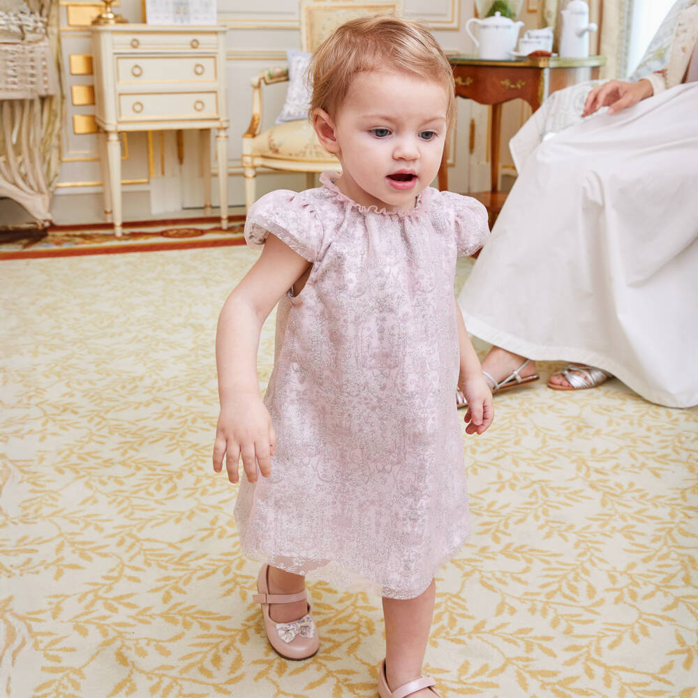 Atelier Choux Paris-Baby Girls Pink Glitter Toile De Jouy Dress | Childrensalon Outlet