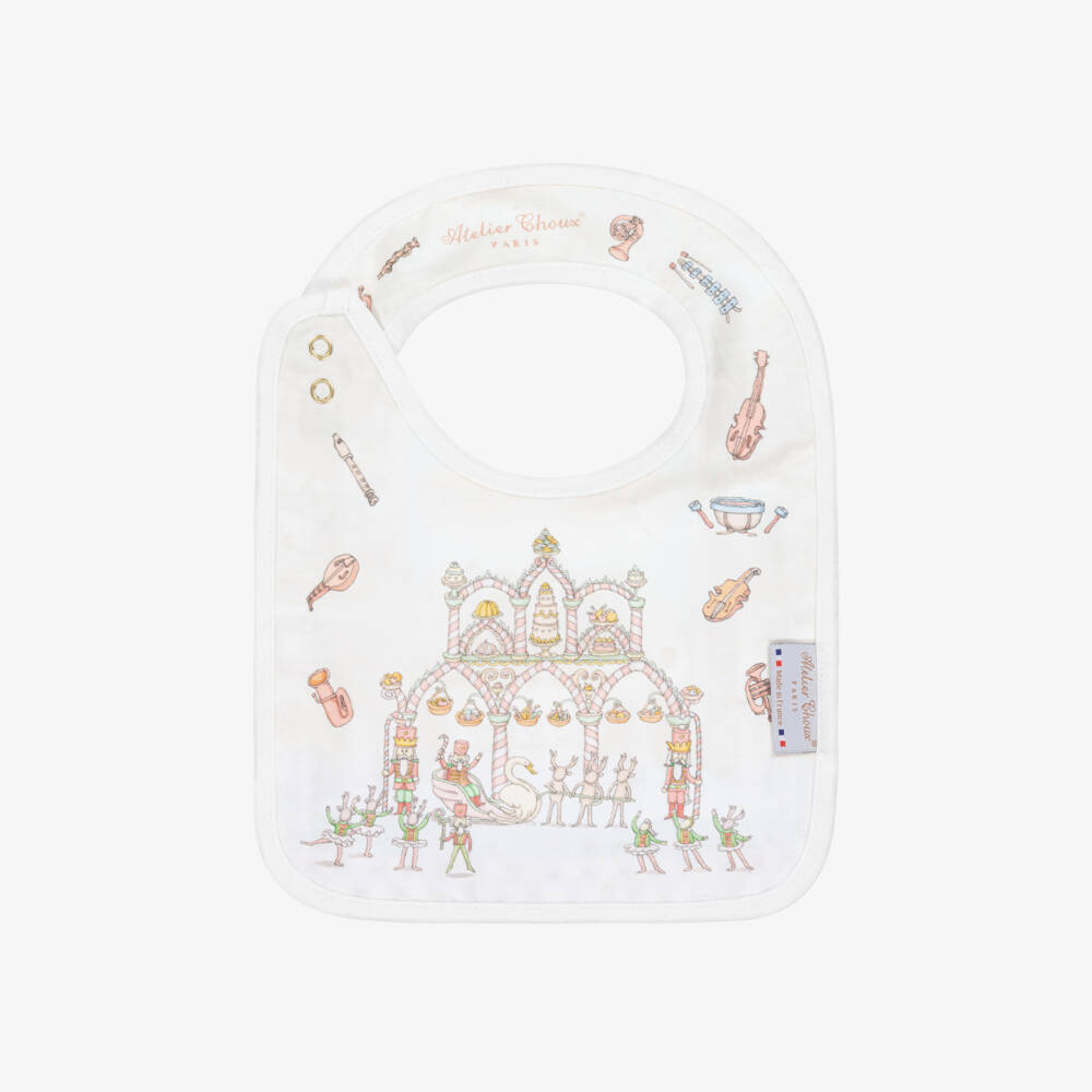 Atelier Choux Paris-Blue Organic Cotton Opera Print Bib | Childrensalon Outlet