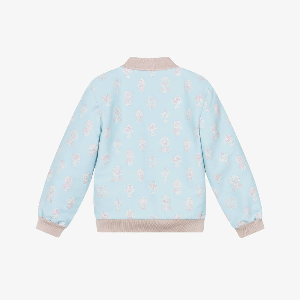 Atelier Choux Paris-Girls Blue Brocade Bomber Jacket | Childrensalon Outlet