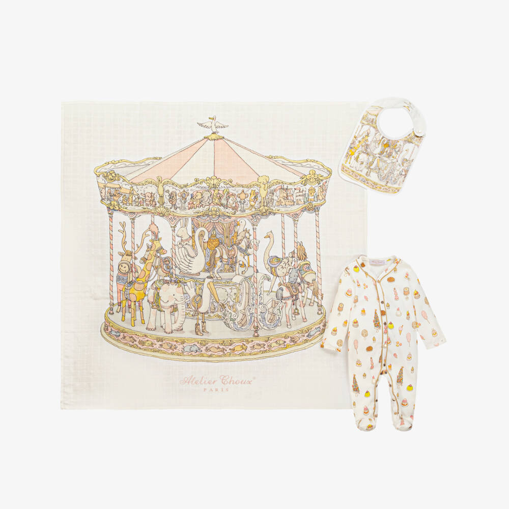 Atelier Choux Paris-Girls Ivory Carousel Babysuit Set | Childrensalon Outlet