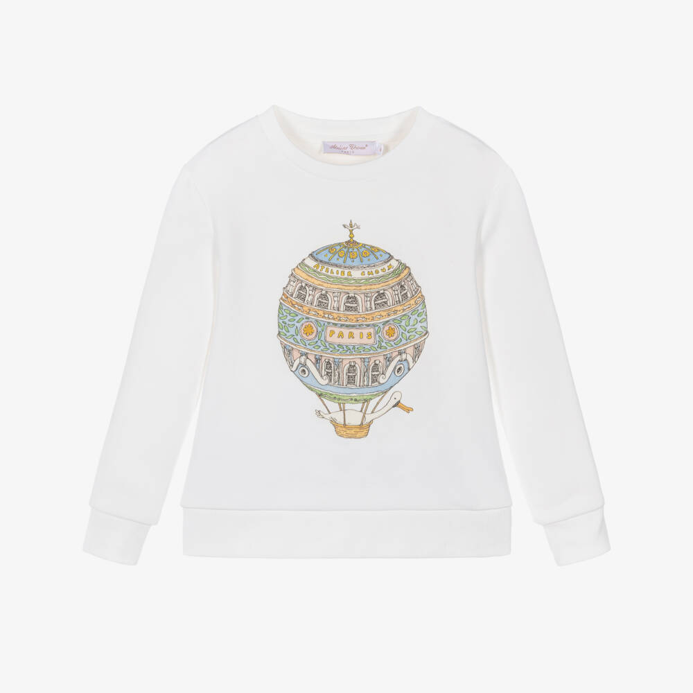 Atelier Choux Paris-Girls Ivory Cotton Hot Air Balloon Sweatshirt | Childrensalon Outlet