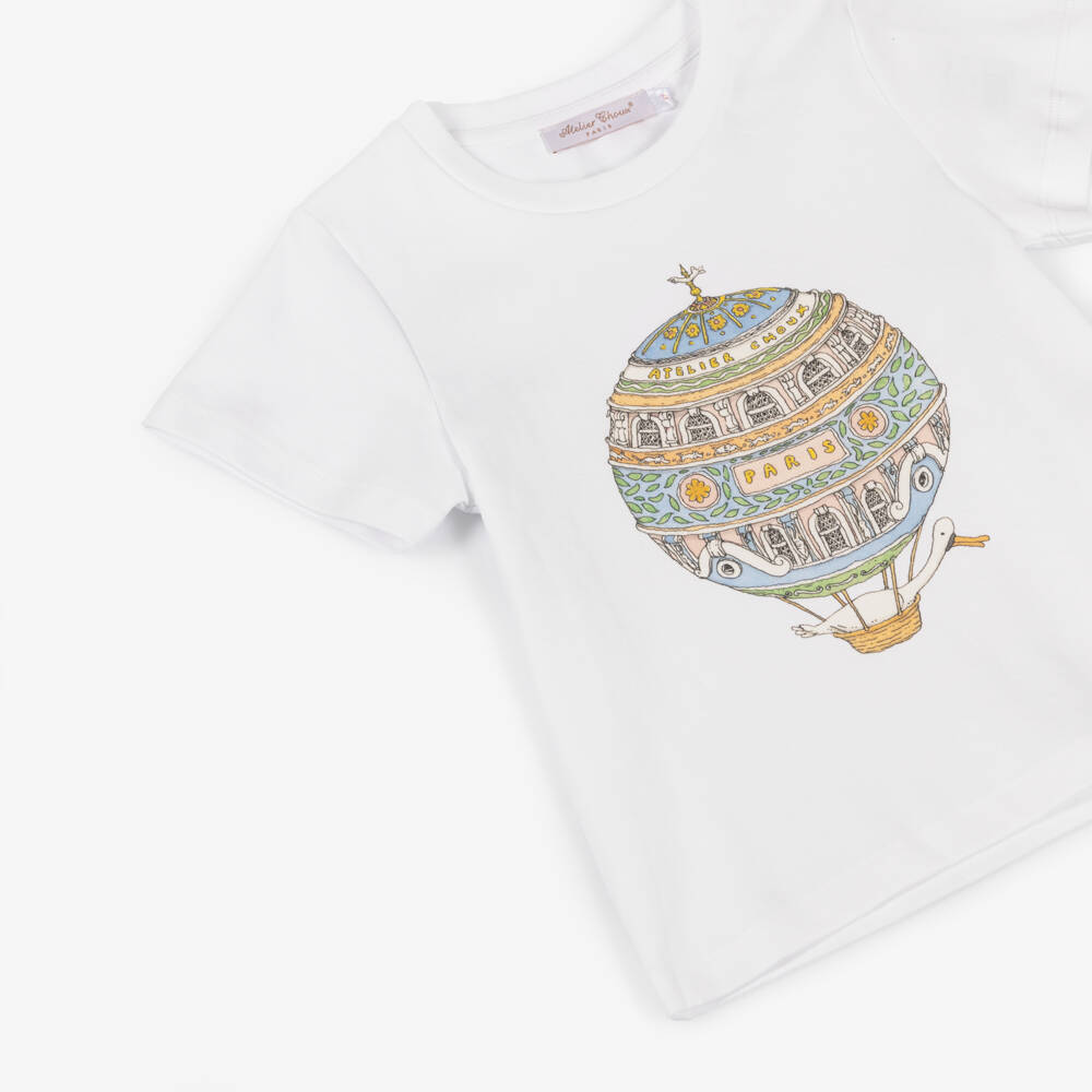 Atelier Choux Paris-Girls Ivory Cotton Hot Air Balloon T-Shirt | Childrensalon Outlet