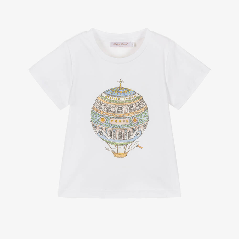 Atelier Choux Paris-Girls Ivory Cotton Hot Air Balloon T-Shirt | Childrensalon Outlet