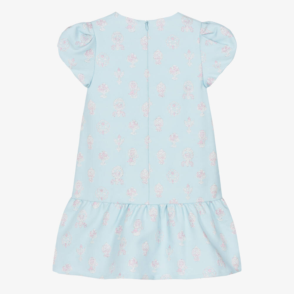 Atelier Choux Paris-فستان أزرق للبنات بأكمام منتفخة من بروكاد | Childrensalon Outlet
