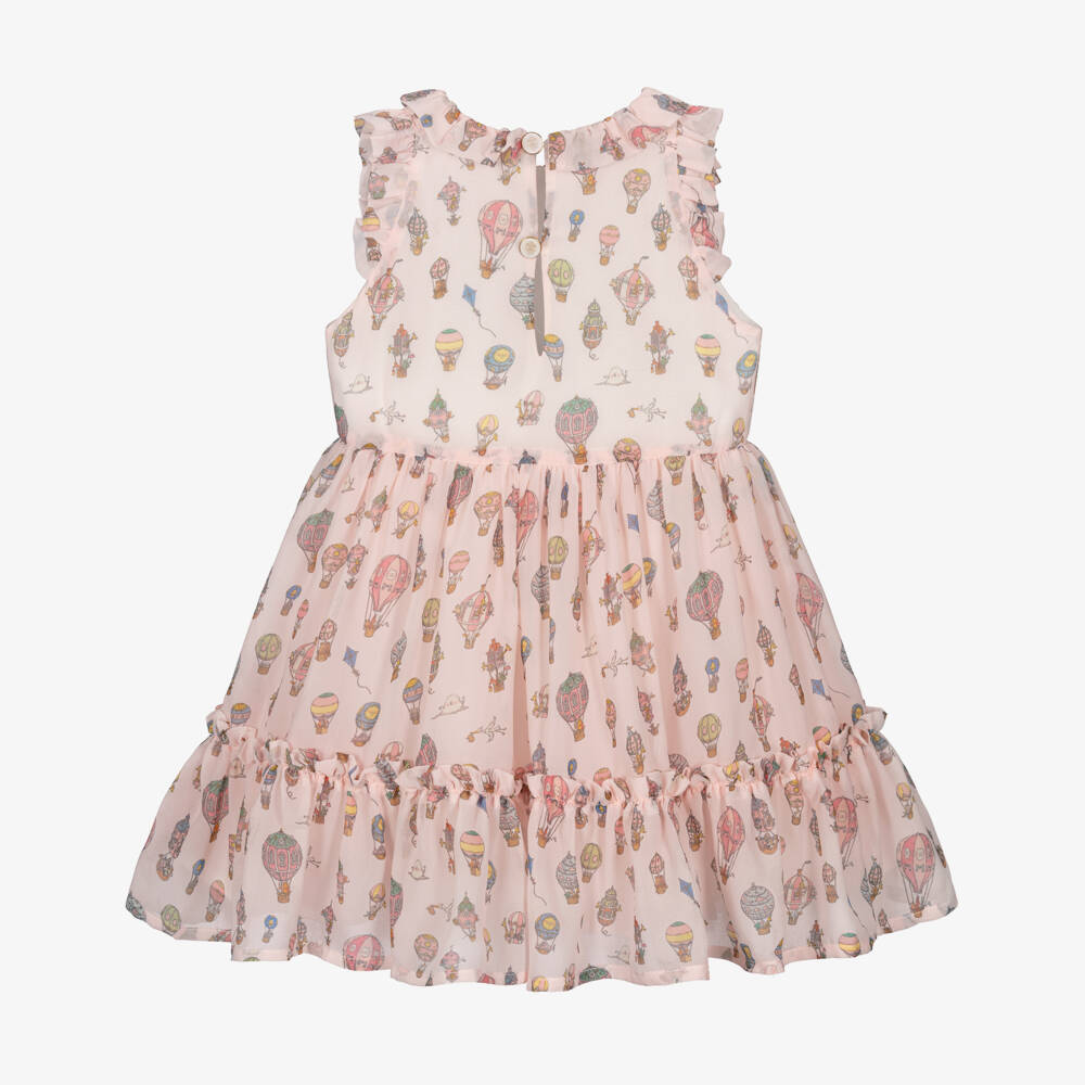 Atelier Choux Paris-Girls Pink Chiffon Hot Air Balloon Dress with Ruffles | Childrensalon Outlet
