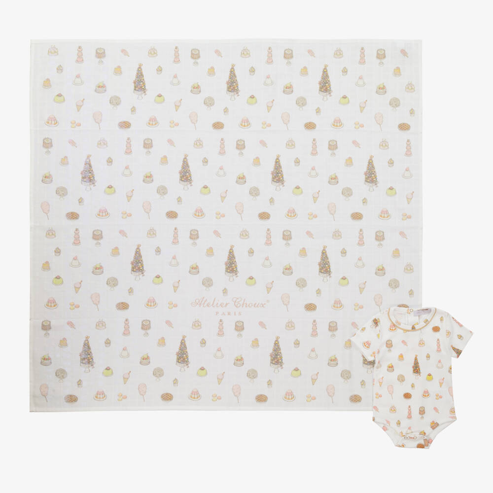 Atelier Choux Paris-Girls Pink Cotton Treats Babysuit Gift Set | Childrensalon Outlet