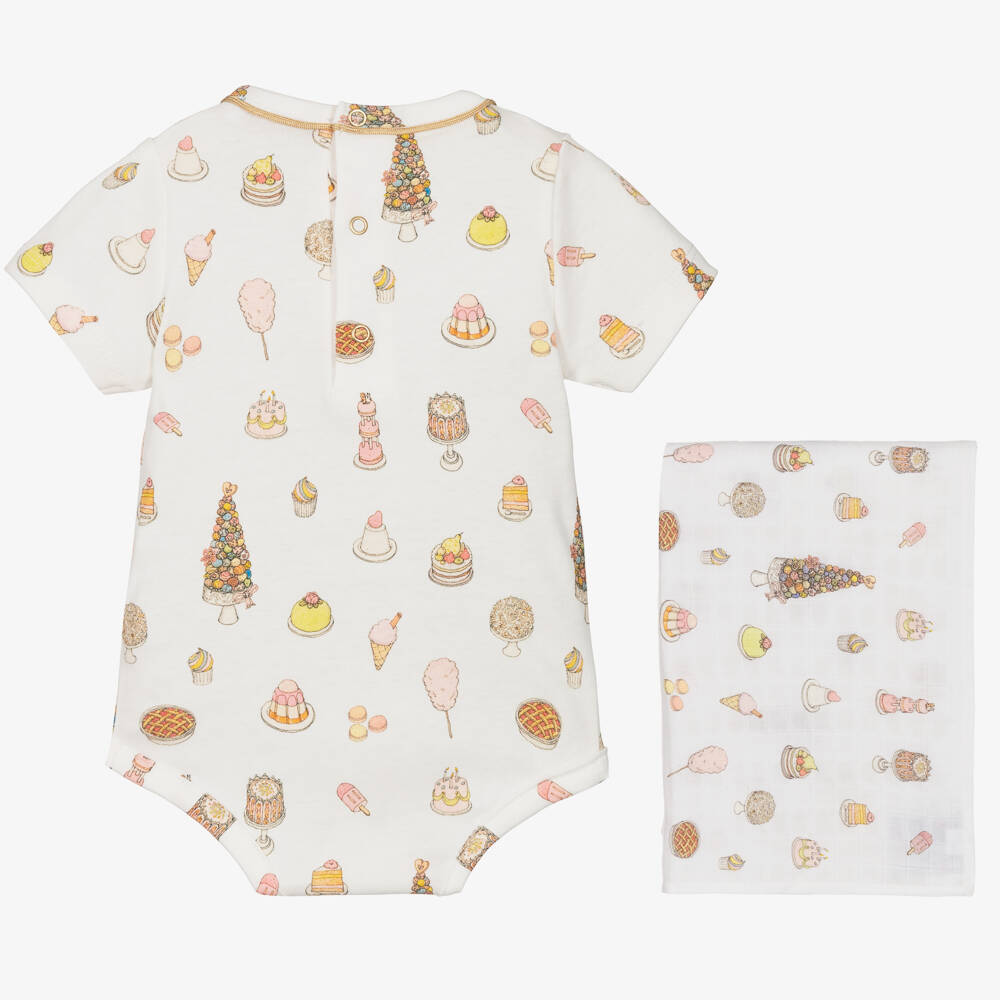 Atelier Choux Paris-Girls Pink Cotton Treats Babysuit Gift Set | Childrensalon Outlet