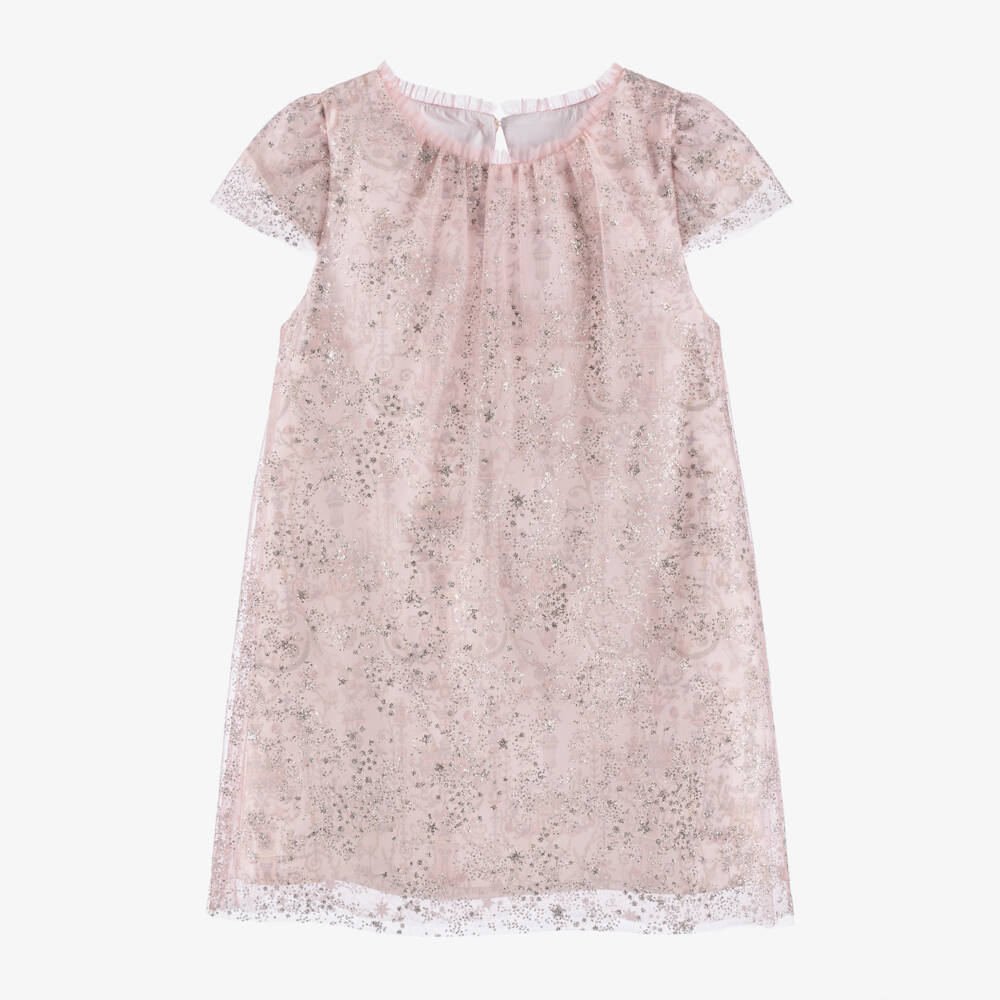 Atelier Choux Paris-Girls Pink Glitter Toile De Jouy Dress | Childrensalon Outlet