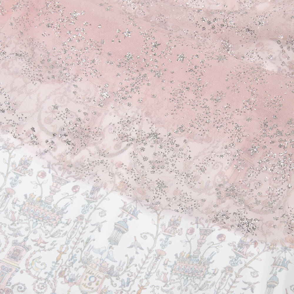 Atelier Choux Paris-Girls Pink Glitter Toile De Jouy Dress | Childrensalon Outlet