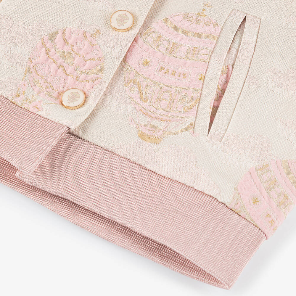 Atelier Choux Paris-Girls Pink Hot Air Balloon Jacquard Jacket | Childrensalon Outlet