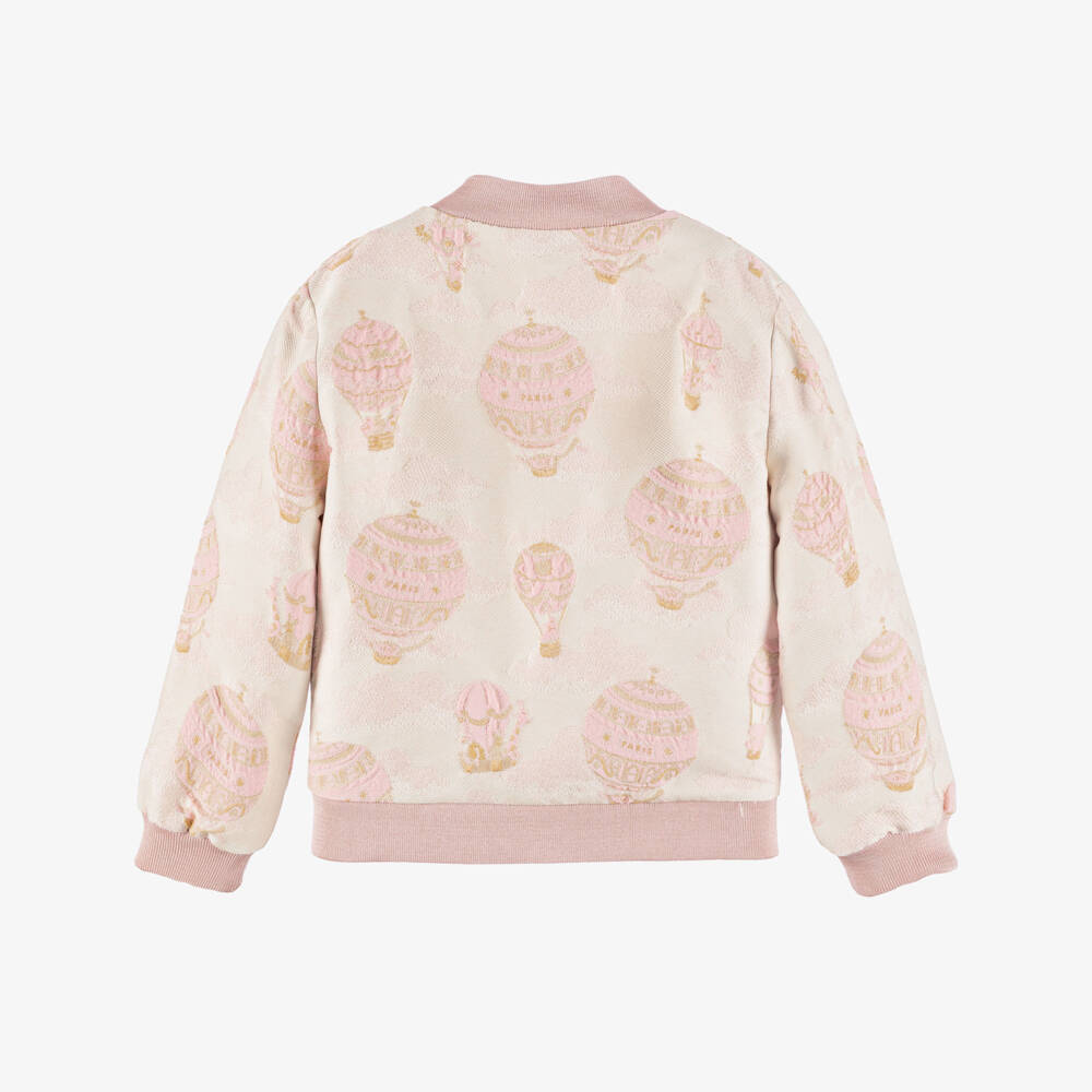 Atelier Choux Paris-Girls Pink Hot Air Balloon Jacquard Jacket | Childrensalon Outlet