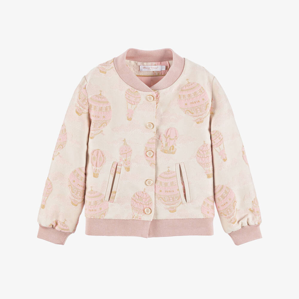 Atelier Choux Paris-Girls Pink Hot Air Balloon Jacquard Jacket | Childrensalon Outlet