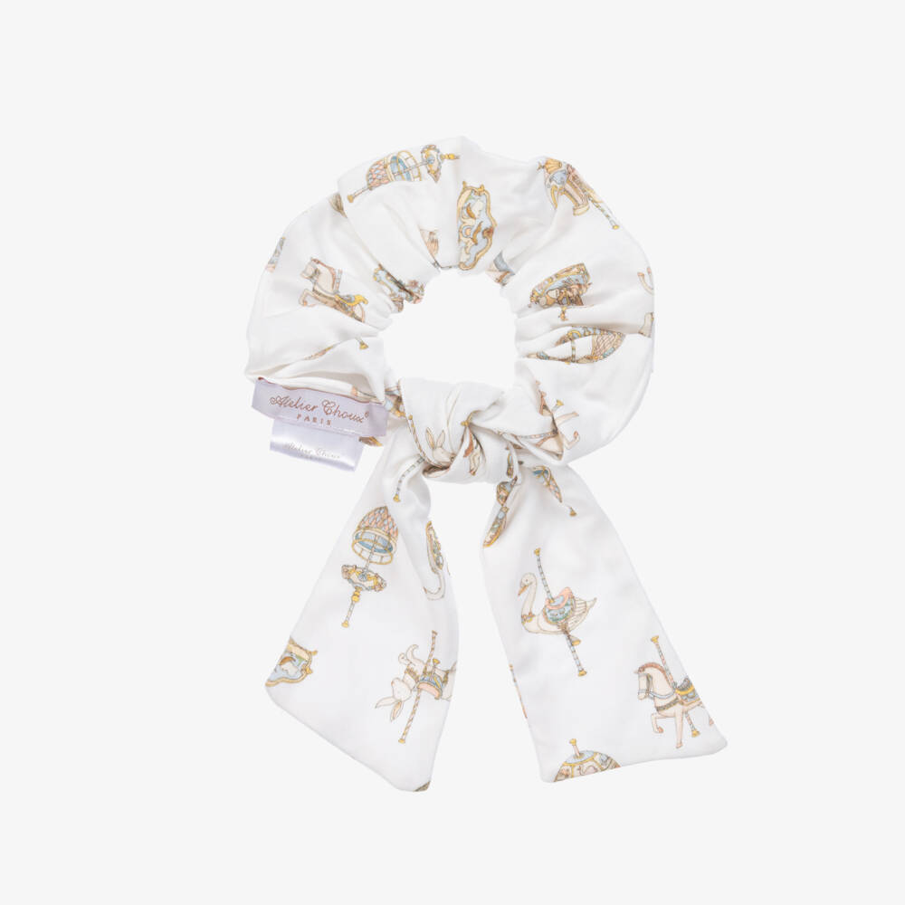 Atelier Choux Paris-Girls White Carousel Print Hair Elastic | Childrensalon Outlet