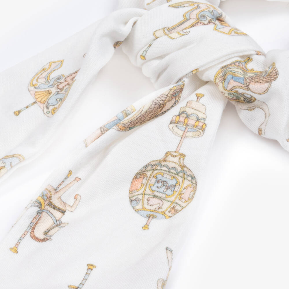 Atelier Choux Paris-Girls White Carousel Print Hair Elastic | Childrensalon Outlet