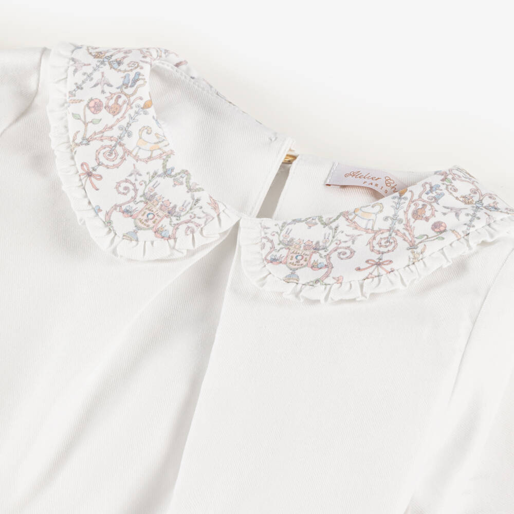 Atelier Choux Paris-Блузка из хлопка с узорным воротником для девочек | Childrensalon Outlet