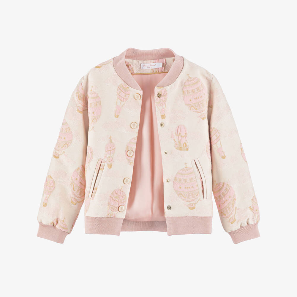 Atelier Choux Paris-Pink Jacquard Bomber Jacket | Childrensalon Outlet